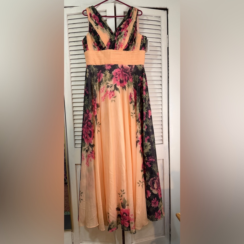 Grace Karin Maxi Skirt with Floral Design in Black and Pink